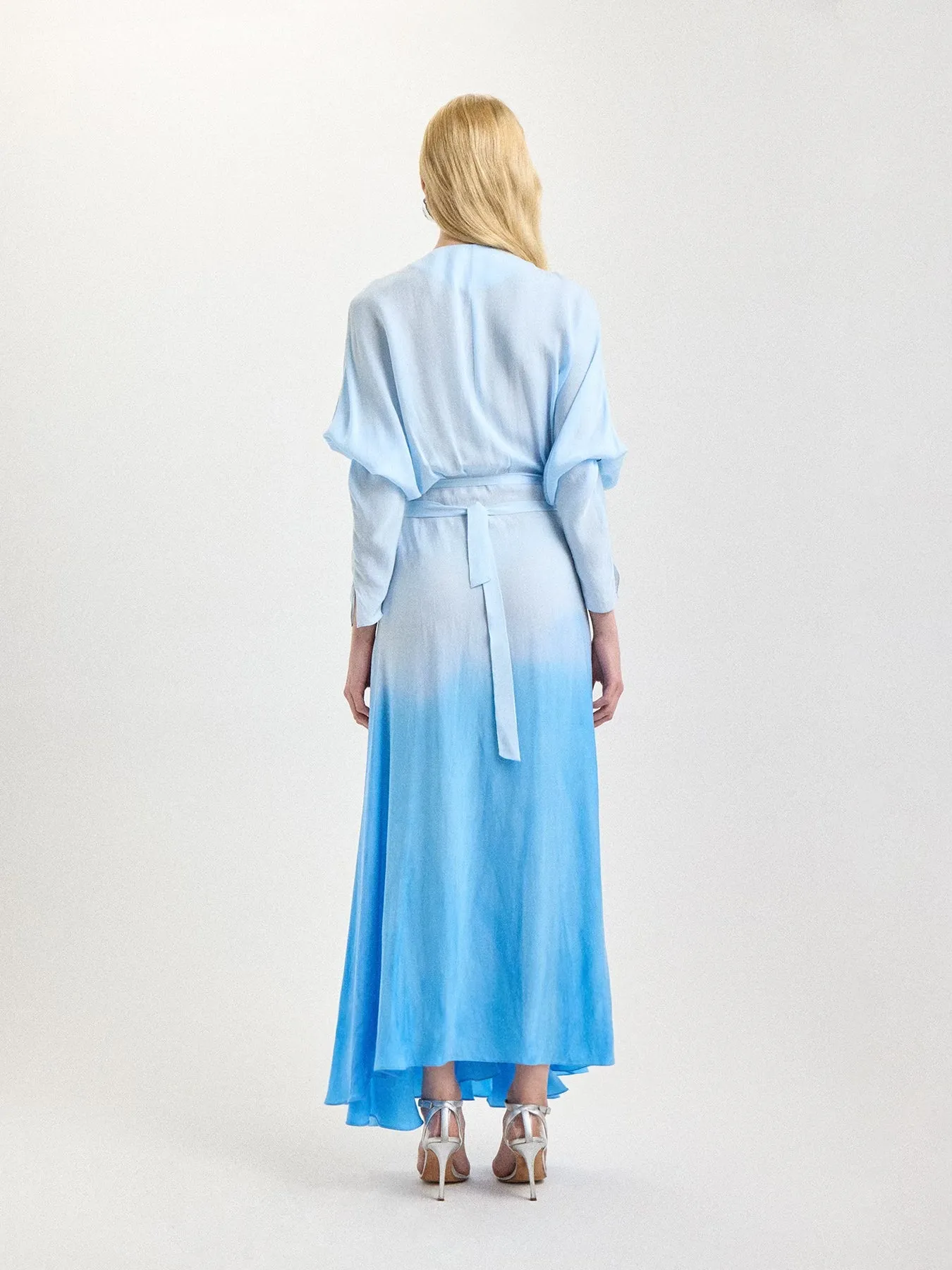 Silk Wrap Dress in Blue Degrade