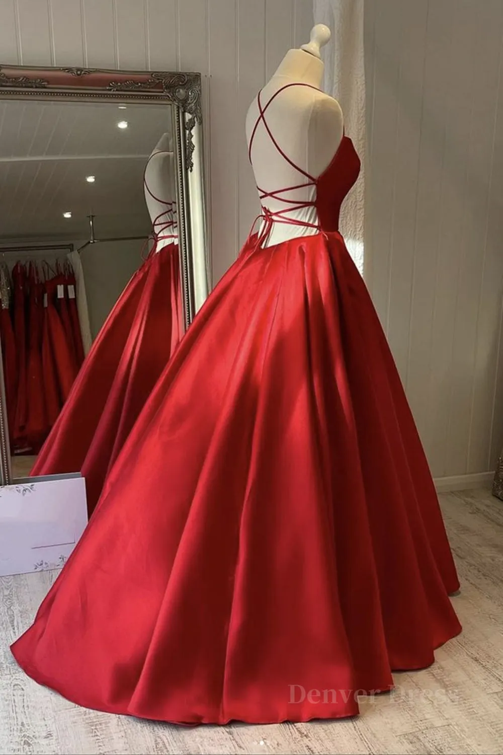 Simple Backless Red Satin Long Prom Dress Backless Red Formal Dress Red Evening Dress