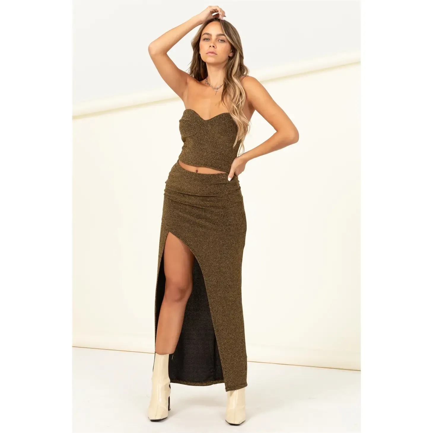 Stay Golden Strapless Crop Top