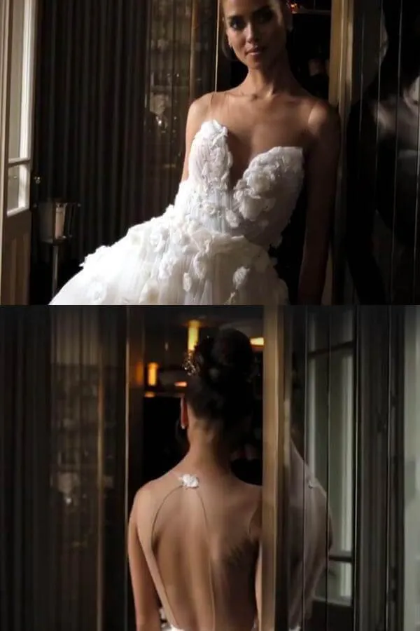 Sweetheart Beaded Tulle Wedding Dress Floral Bridal Gown