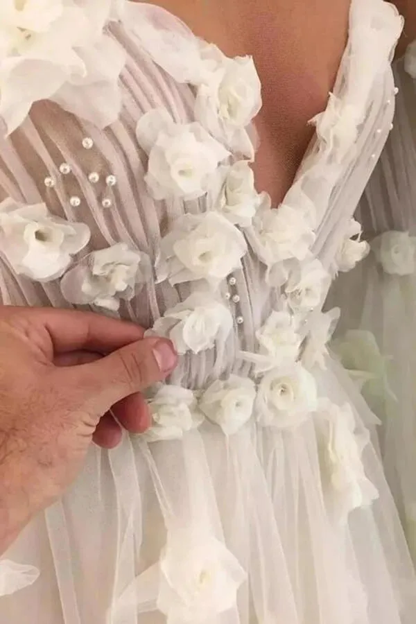 Sweetheart Beaded Tulle Wedding Dress Floral Bridal Gown