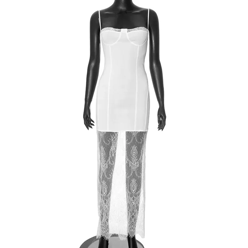 White Lace Patchwork Summer Maxi Dress