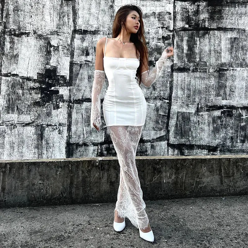 White Lace Patchwork Summer Maxi Dress
