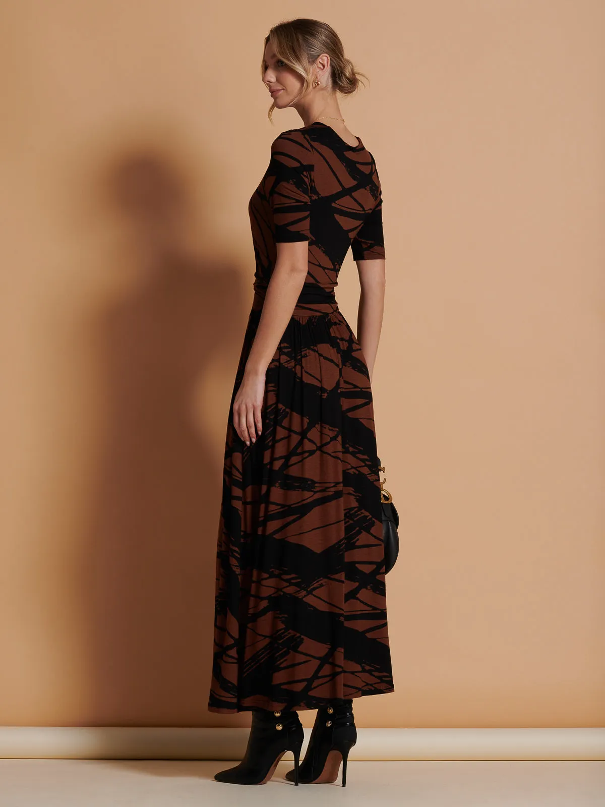 Wrap Front Viscose Maxi Dress, Black Abstract